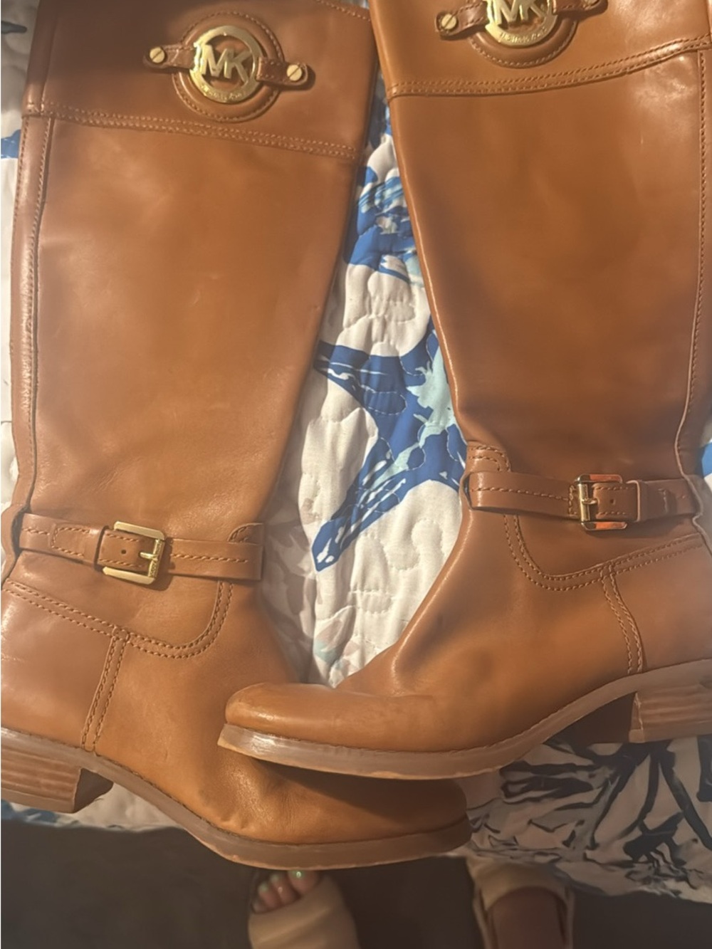 Michael Kors Camel Tan Leather Ankle Boots with Gold Zipper